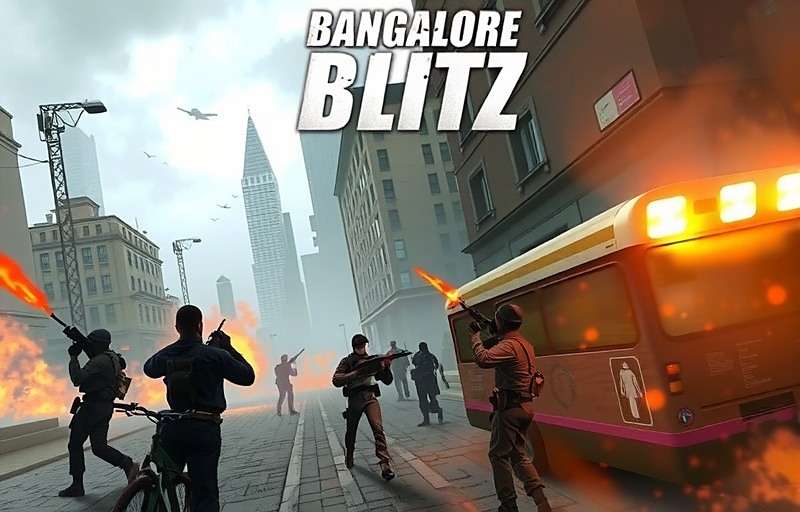 Bangalore Blitz game cover featuring urban combat scene in Bangalore city